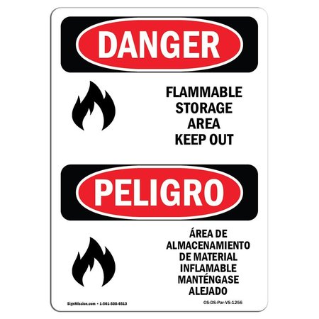 SIGNMISSION Safety Sign, OSHA Danger, 18" Height, Aluminum, Flammable Storage Area Keep Out Spanish OS-DS-A-1218-VS-1256